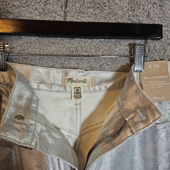 Madewell 90s Straight High-Rise Silver Metallic Jeans W30 Fitted Hip Straight Le - Picture 4 of 11